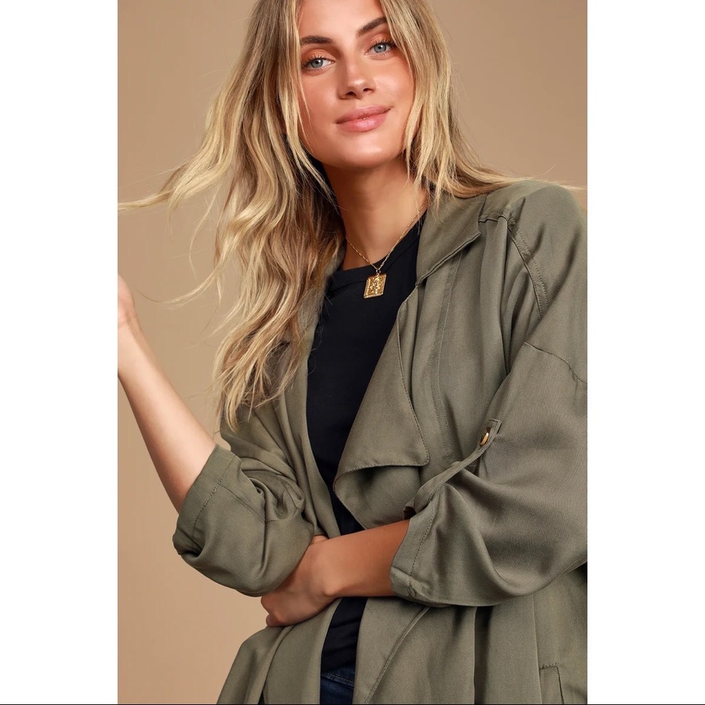 Lulus Lucky Break Olive Oversized Jacket View 2